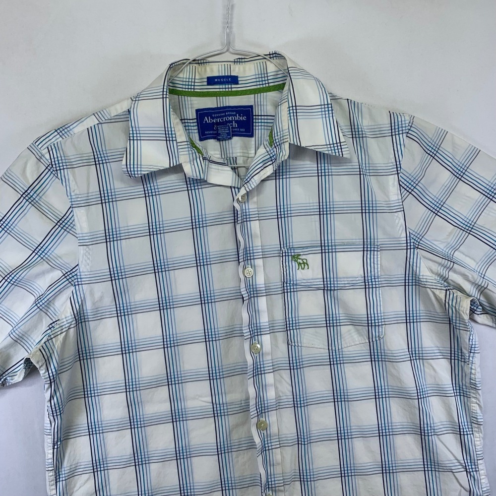 Abercrombie & Fitch Mens Shirt Large Muscle Fit Plaid‎ Short Sleeve Button Down